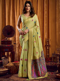 Alluring Green Khata Work Khadi Mehendi Wear Saree With Blouse