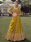 Alluring Green Khatli Work Tissue Event Wear Lehenga Choli With Dupatta