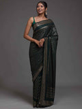 Alluring Green Sequins Georgette Reception Wear Saree With Blouse - Zeel Clothing