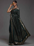 Alluring Green Sequins Georgette Reception Wear Saree With Blouse - Zeel Clothing