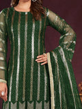 Alluring Green Sequins Net Mehendi Wear Salwar Kameez With Dupatta - Zeel Clothing