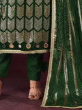 Alluring Green Sequins Net Mehendi Wear Salwar Kameez With Dupatta - Zeel Clothing