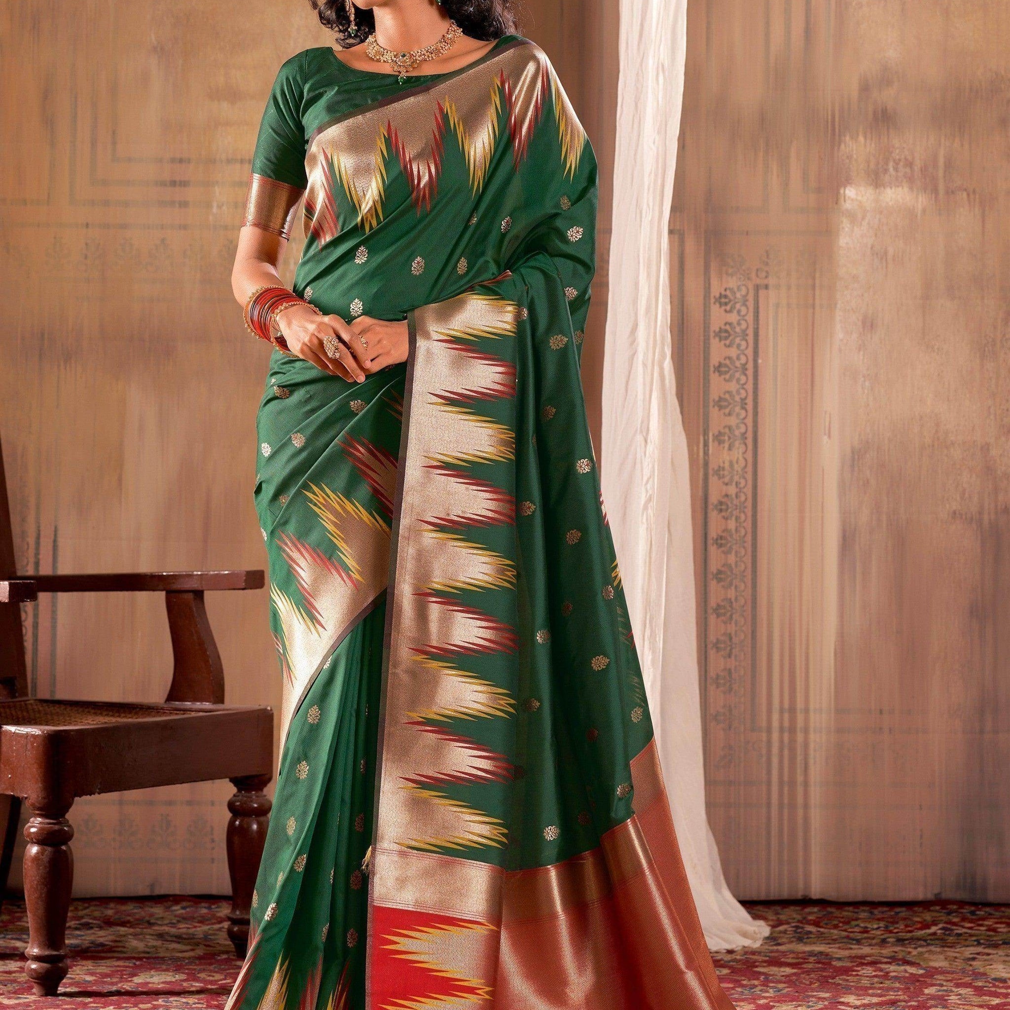 Alluring Green Weaving Silk Festive Wear Saree With Blouse - Zeel Clothing