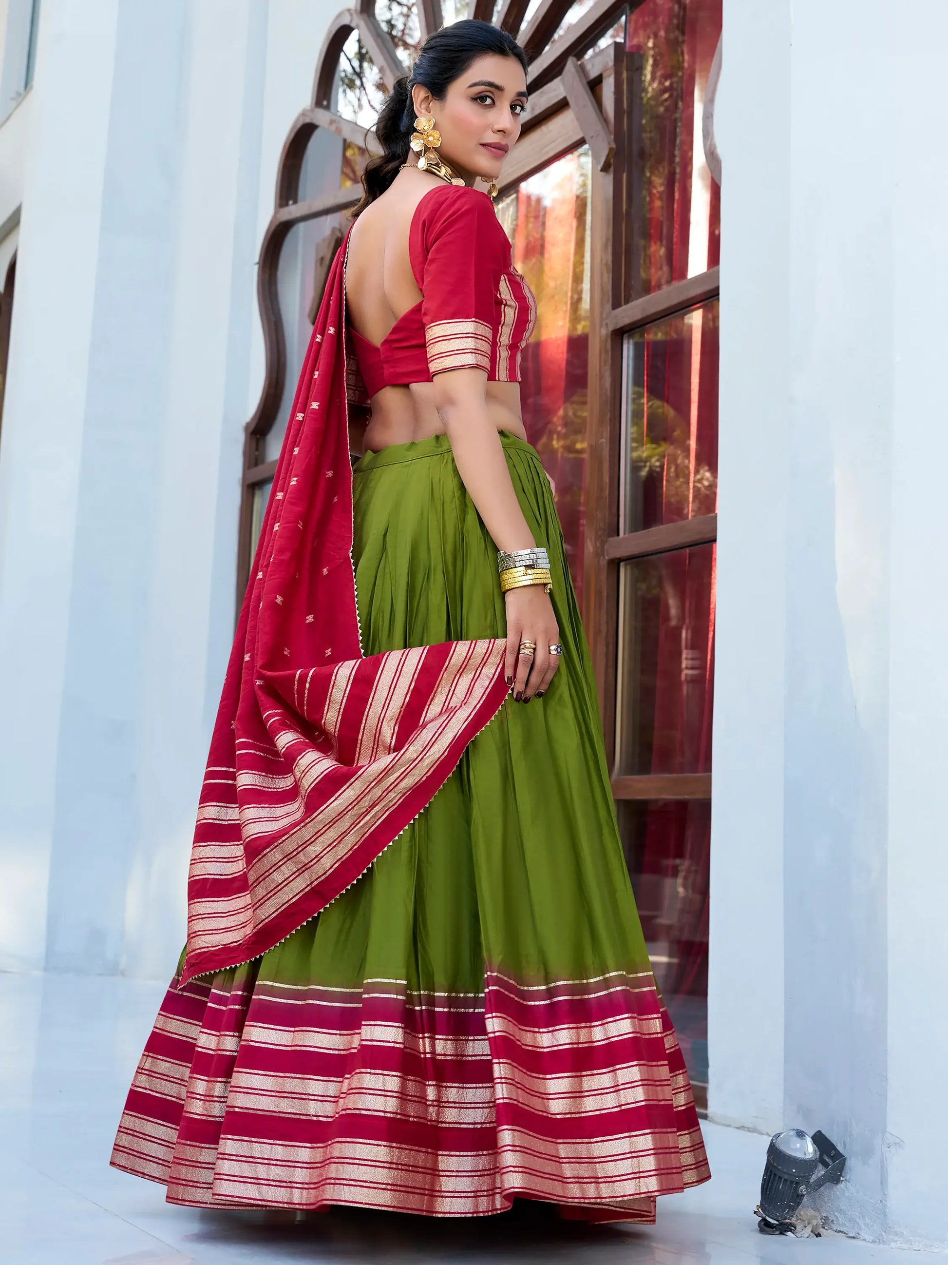 Alluring Green Zari Weaving Chanderi Festival Wear Lehenga Choli - Zeel Clothing