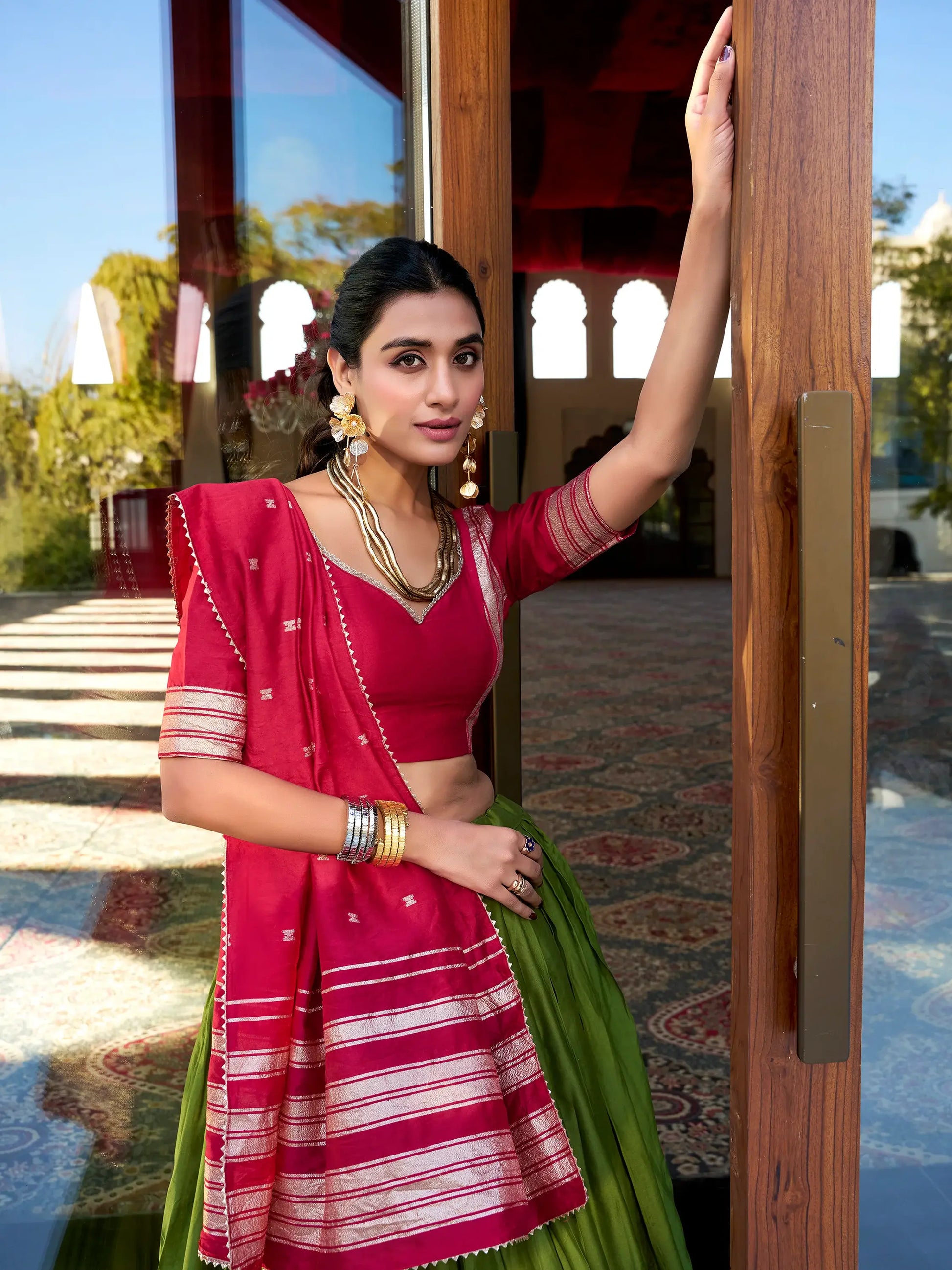 Alluring Green Zari Weaving Chanderi Festival Wear Lehenga Choli - Zeel Clothing