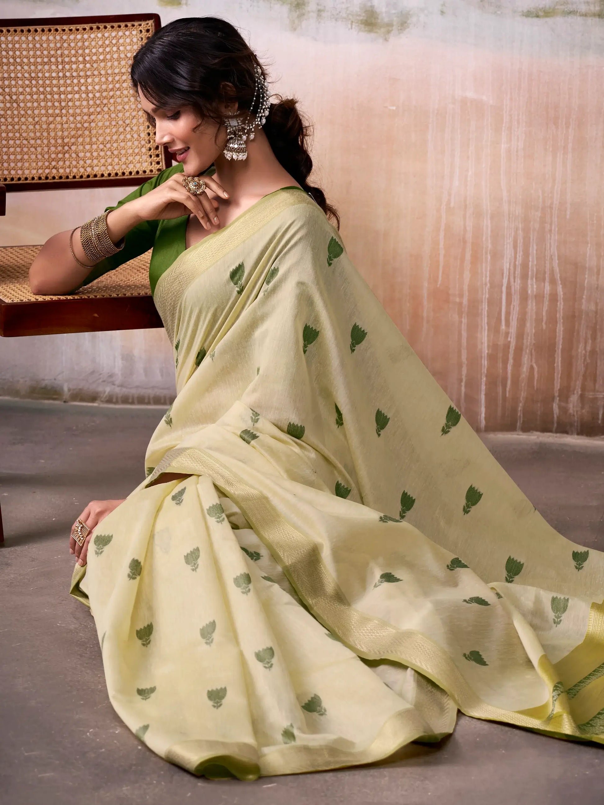 Alluring Green Zari Weaving Cotton Casual Wear Saree With Blouse - Zeel Clothing