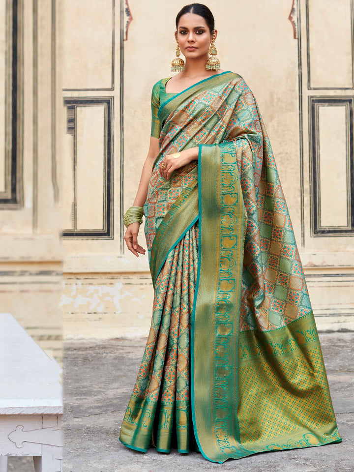 Alluring Green Zari Weaving Silk Festive Wear Saree With Blouse - Zeel Clothing