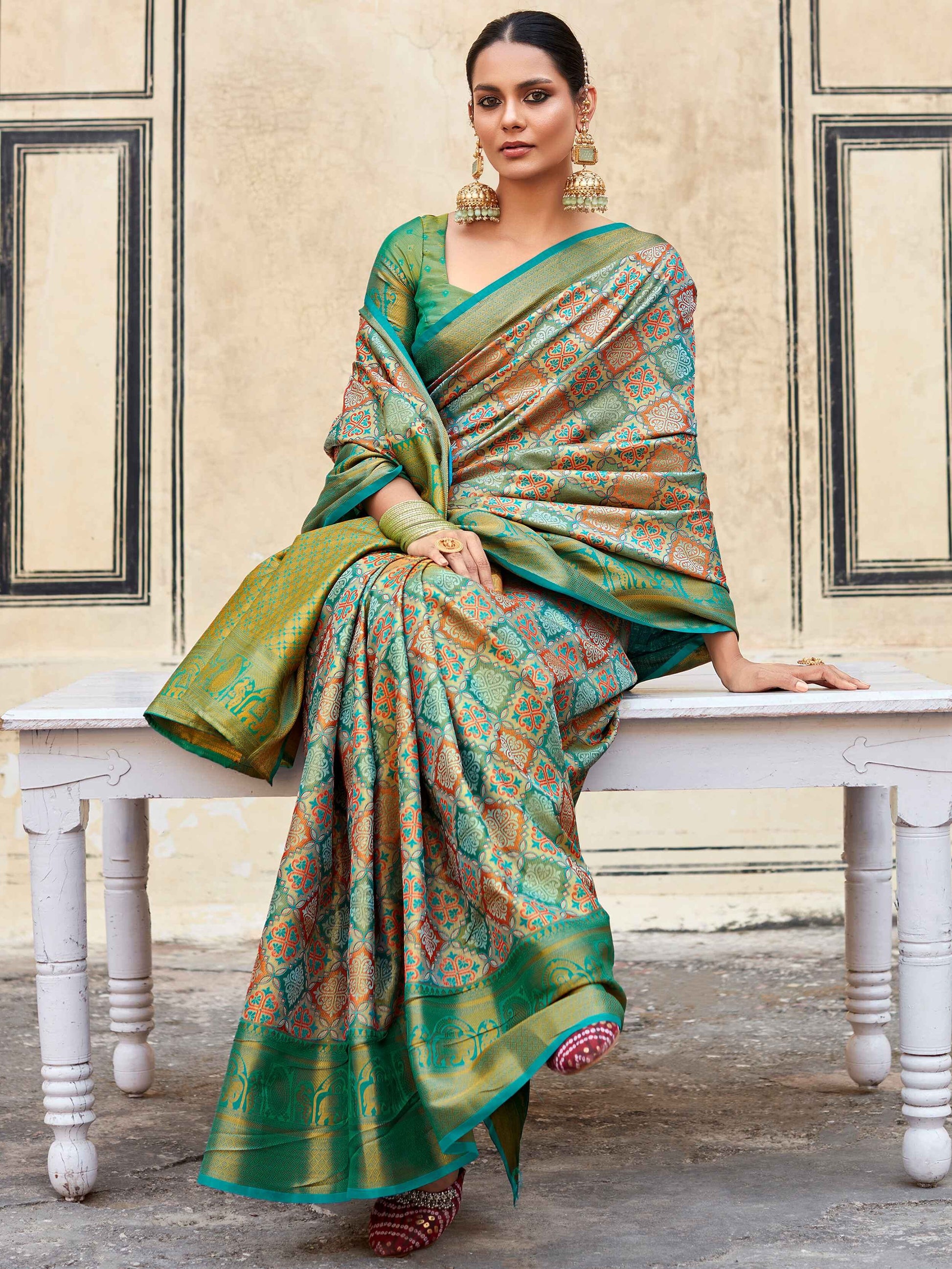 Alluring Green Zari Weaving Silk Festive Wear Saree With Blouse - Zeel Clothing