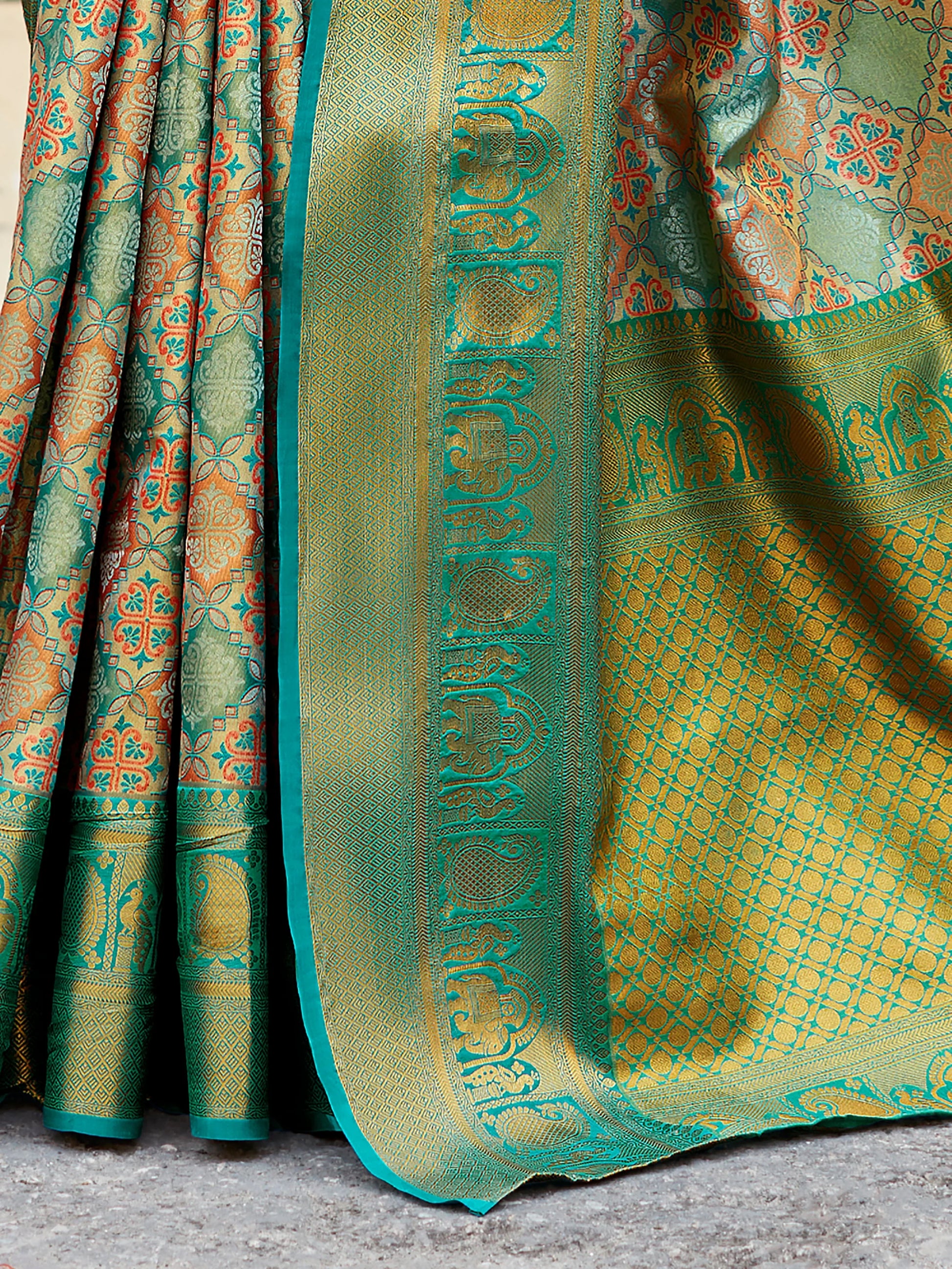 Alluring Green Zari Weaving Silk Festive Wear Saree With Blouse - Zeel Clothing