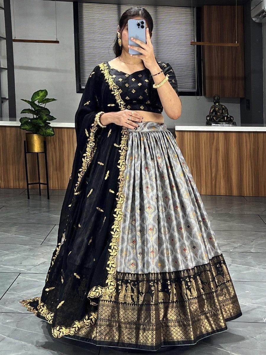 Alluring Grey Dolla Silk Bandhani Print Festive Wear Lehenga Choli - Zeel Clothing