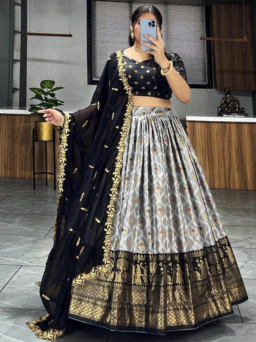 Alluring Grey Dolla Silk Bandhani Print Festive Wear Lehenga Choli - Zeel Clothing