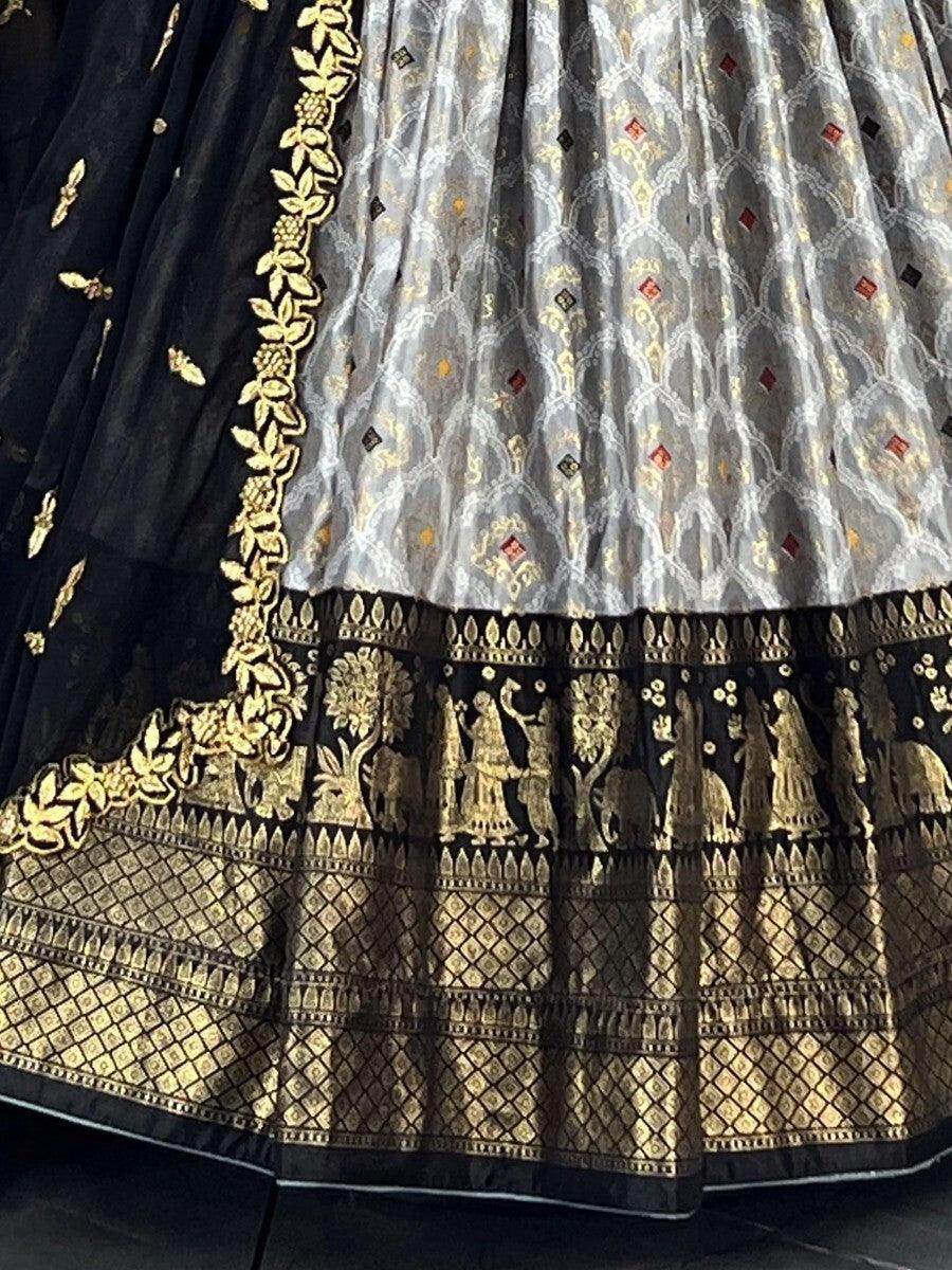 Alluring Grey Dolla Silk Bandhani Print Festive Wear Lehenga Choli - Zeel Clothing
