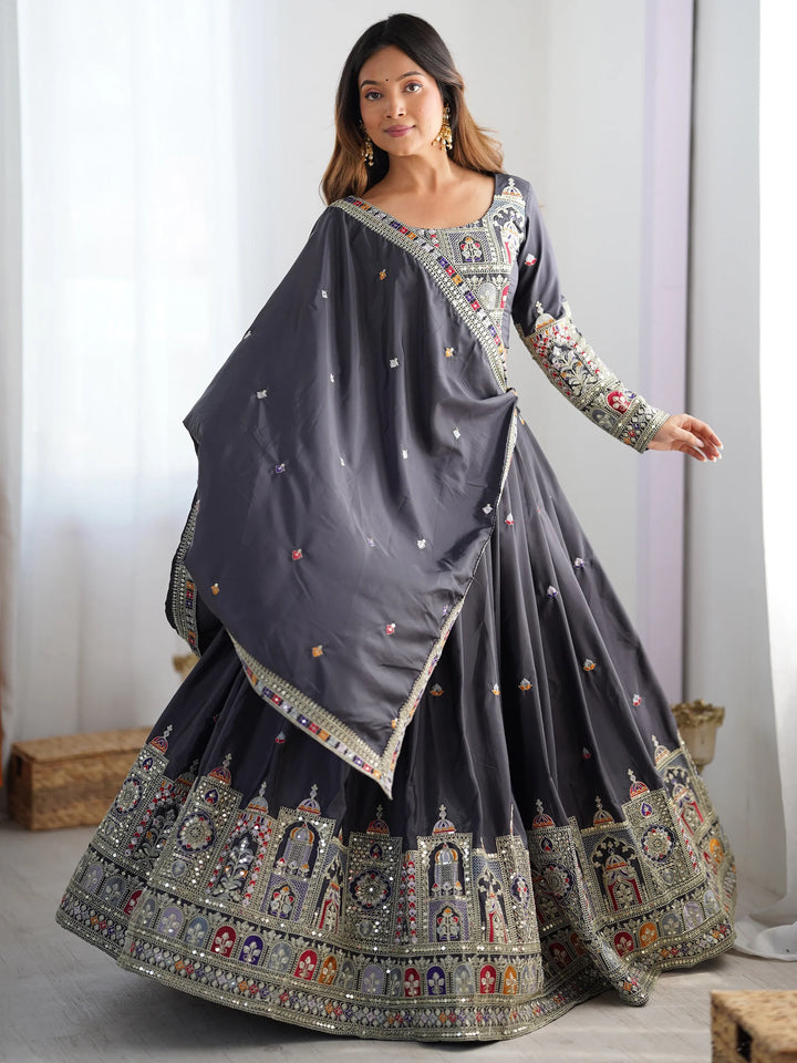 Alluring Grey Dori Work Silk Traditional Lehenga Choli With Dupatta - Zeel Clothing
