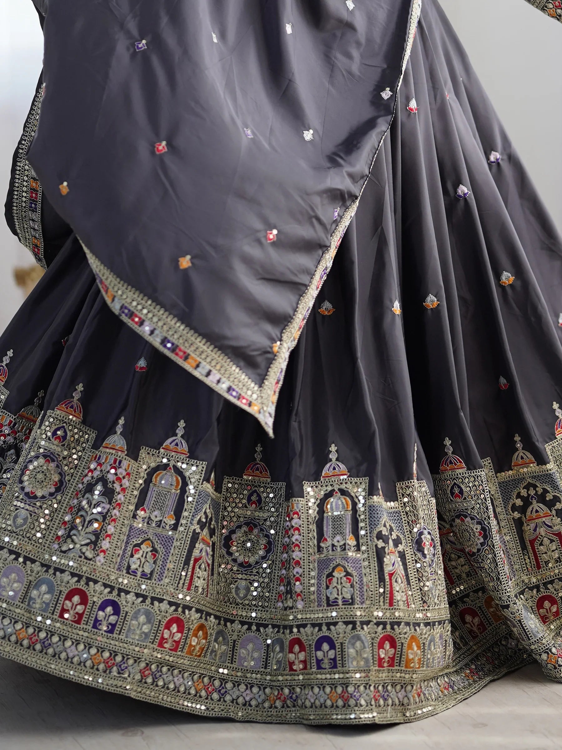 Alluring Grey Dori Work Silk Traditional Lehenga Choli With Dupatta - Zeel Clothing