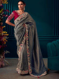 Alluring Grey Embroidered Kanjivaram Silk Festive Wear Saree With Blouse - Zeel Clothing