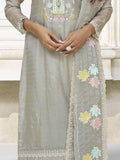 Alluring Grey Embroidered Organza Festival Wear Pant Suit With Dupatta - Zeel Clothing