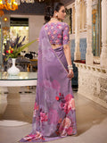Alluring Grey Floral Printed Georgette Event Wear Saree With Blouse - Zeel Clothing