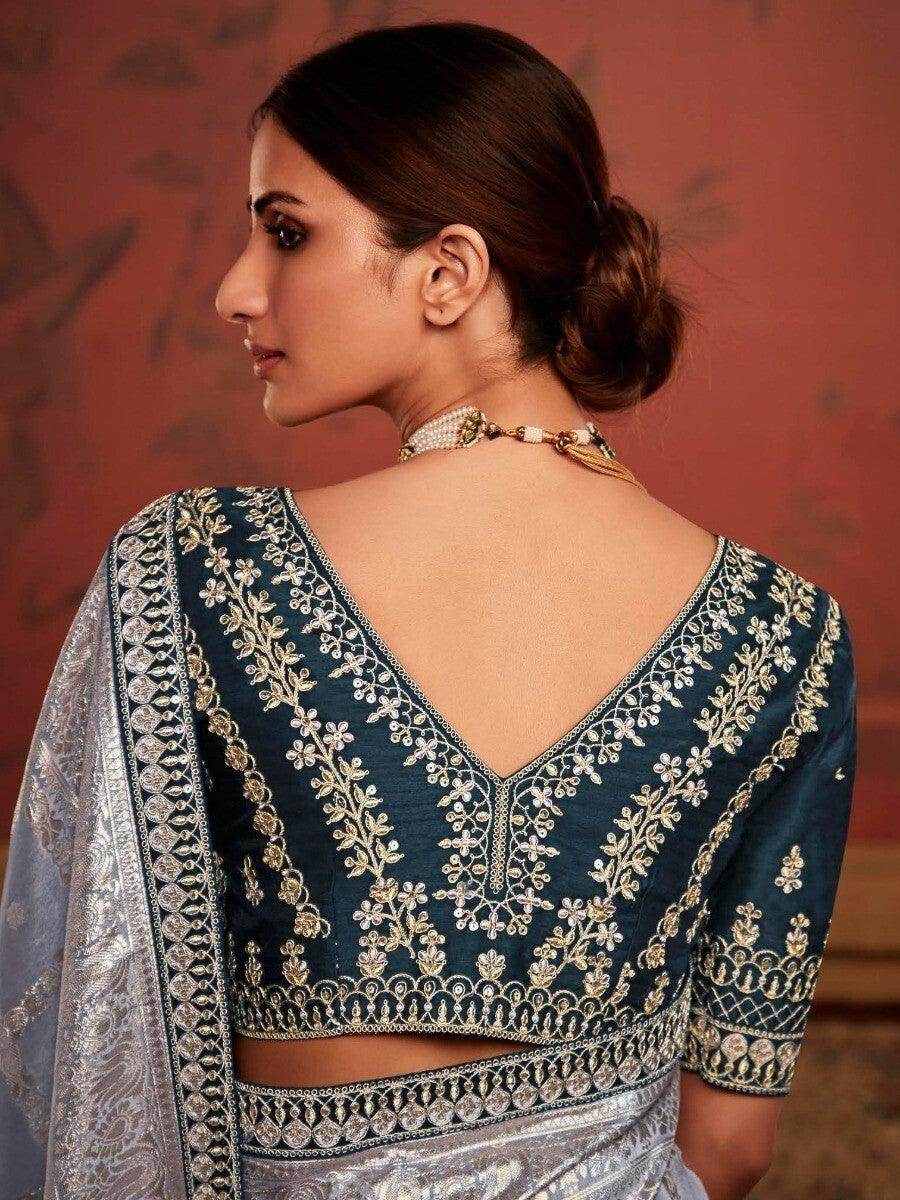 Alluring Grey Zari Woven Silk Festival Wear Saree With Blouse - Zeel Clothing