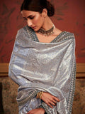 Alluring Grey Zari Woven Silk Festival Wear Saree With Blouse - Zeel Clothing
