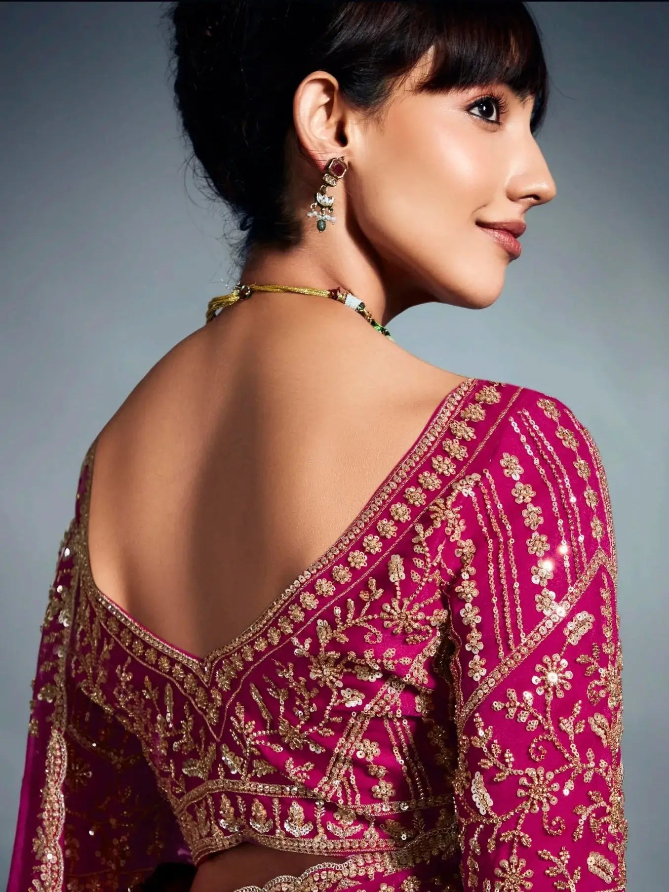 Alluring Hot Pink Cutdana Work Organza Engagement Wear Saree With Blouse - Zeel Clothing