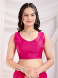 Alluring Hot Pink Thread Embroidery Net Evening Wear Saree - Zeel Clothing