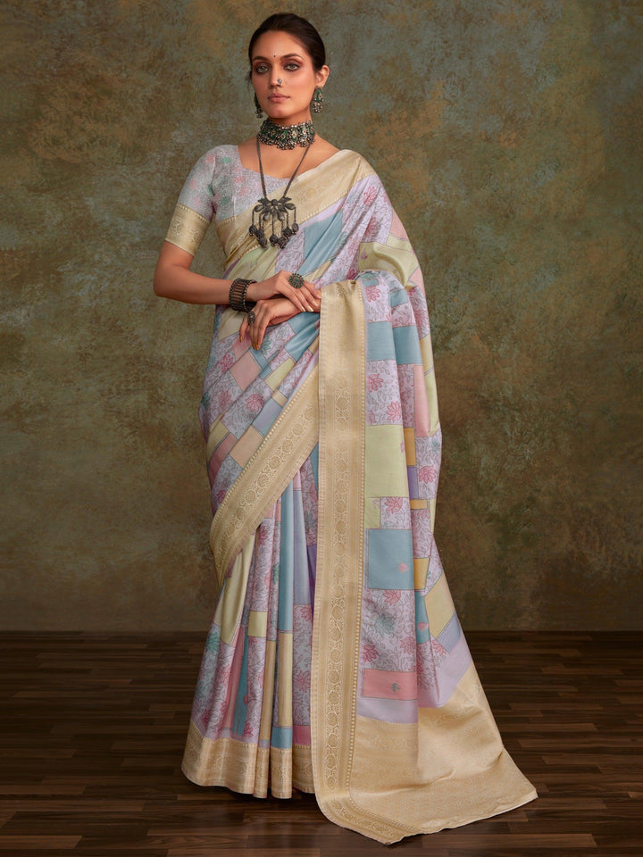 Alluring Lavender Digital Printed Silk Function Wear Saree With Blouse