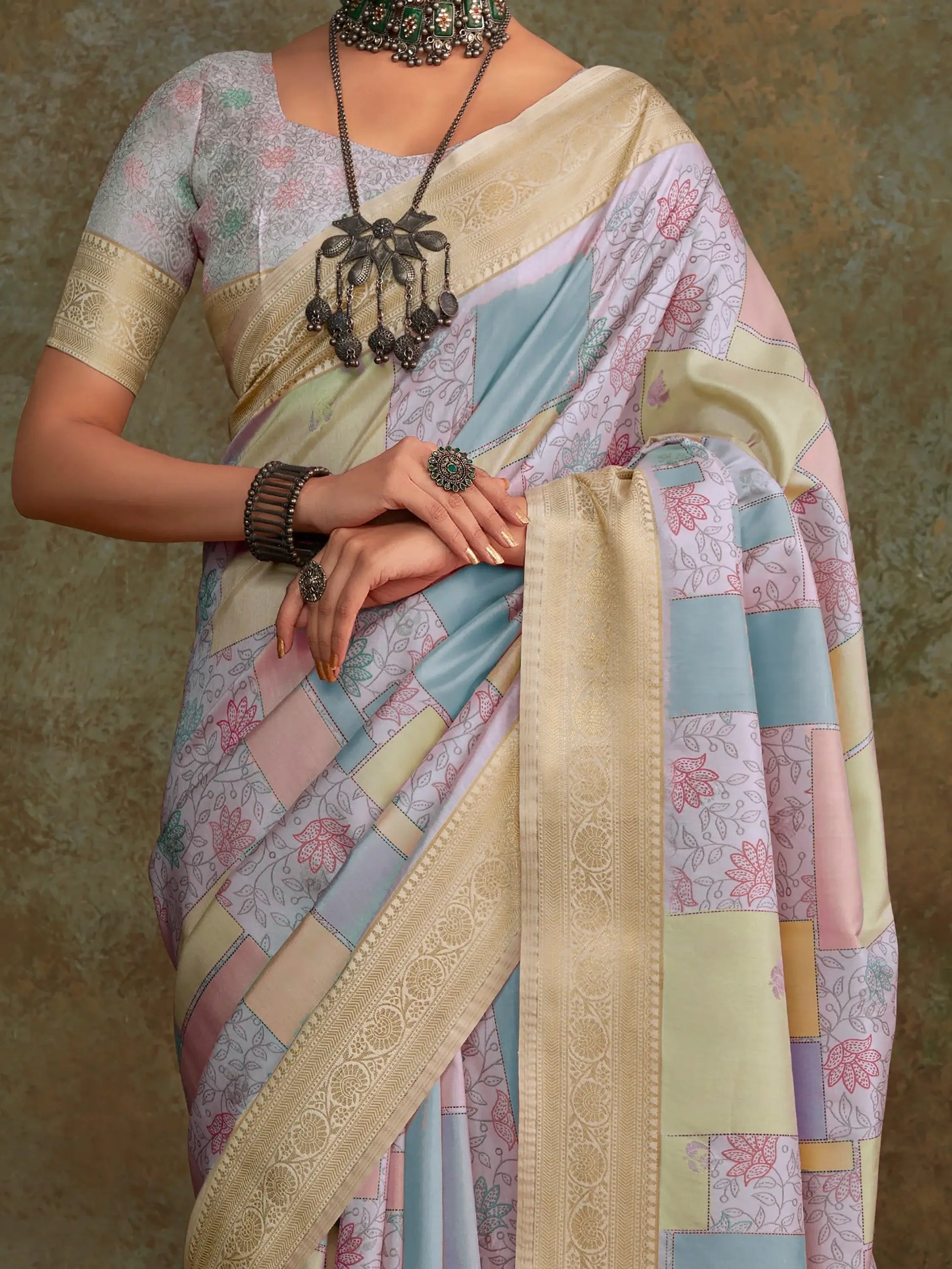 Alluring Lavender Digital Printed Silk Function Wear Saree With Blouse - Zeel Clothing