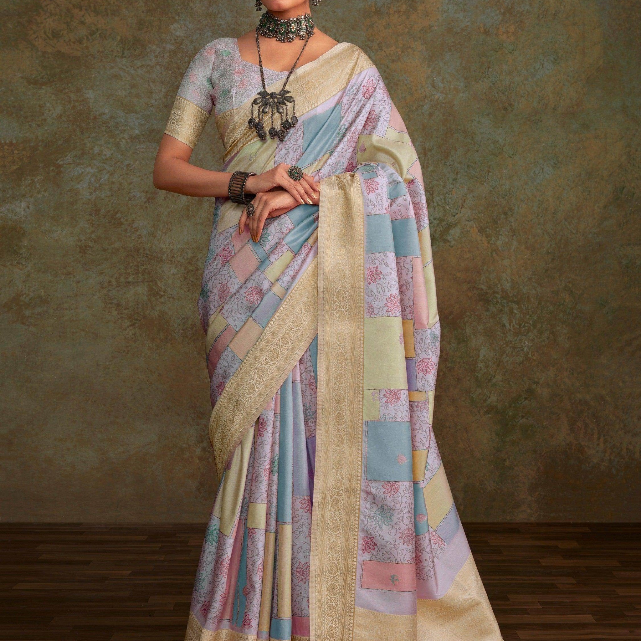 Alluring Lavender Digital Printed Silk Function Wear Saree With Blouse - Zeel Clothing