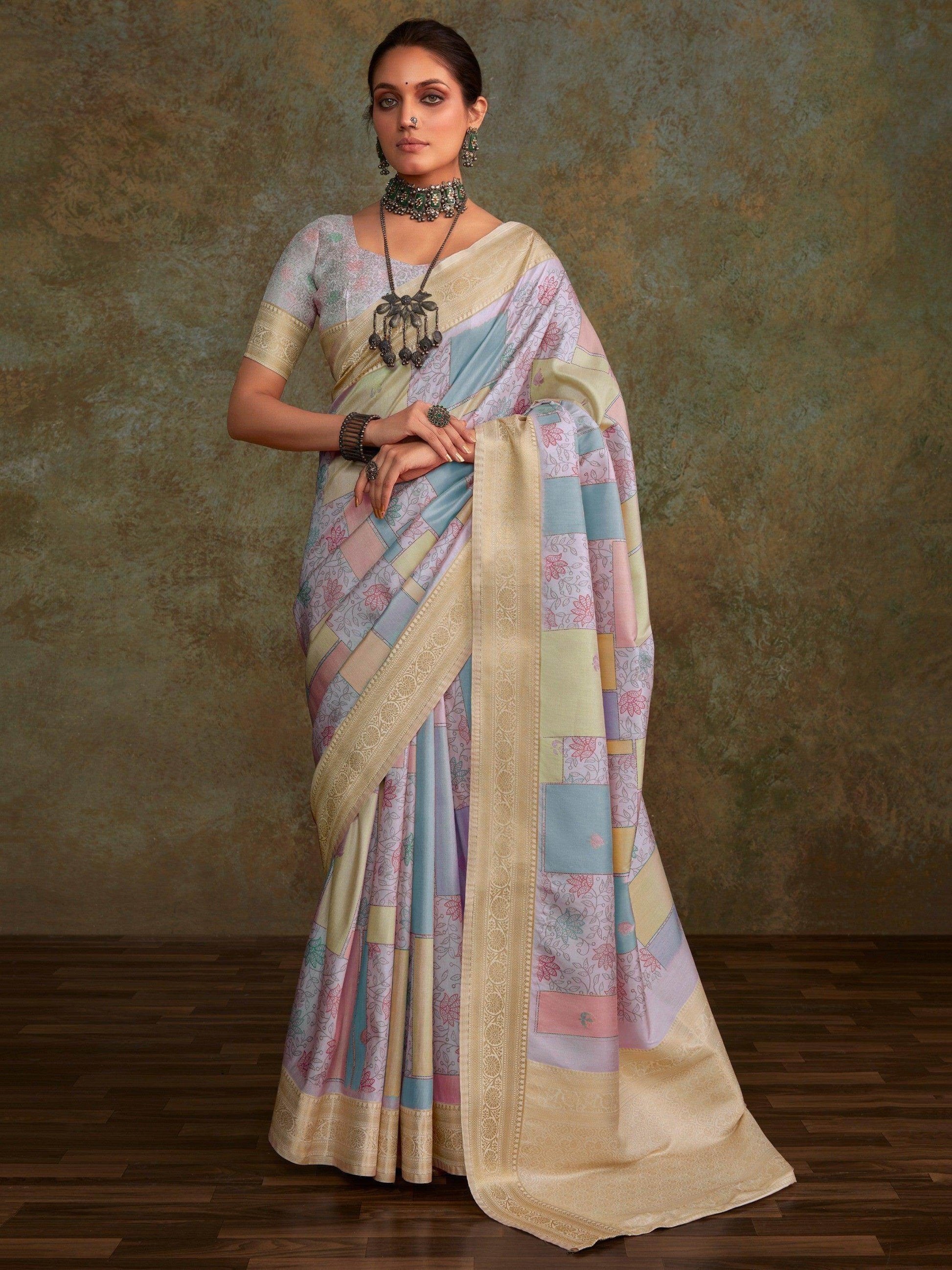 Alluring Lavender Digital Printed Silk Function Wear Saree With Blouse - Zeel Clothing