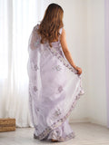 Alluring Lavender Embroidered Organza Festival Wear Saree With Blouse - Zeel Clothing