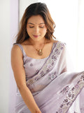 Alluring Lavender Embroidered Organza Festival Wear Saree With Blouse - Zeel Clothing