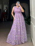 Alluring Lavender Floral Printed Georgette Daily Wear Dress