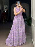 Alluring Lavender Floral Printed Georgette Daily Wear Dress