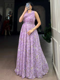 Alluring Lavender Floral Printed Georgette Daily Wear Dress