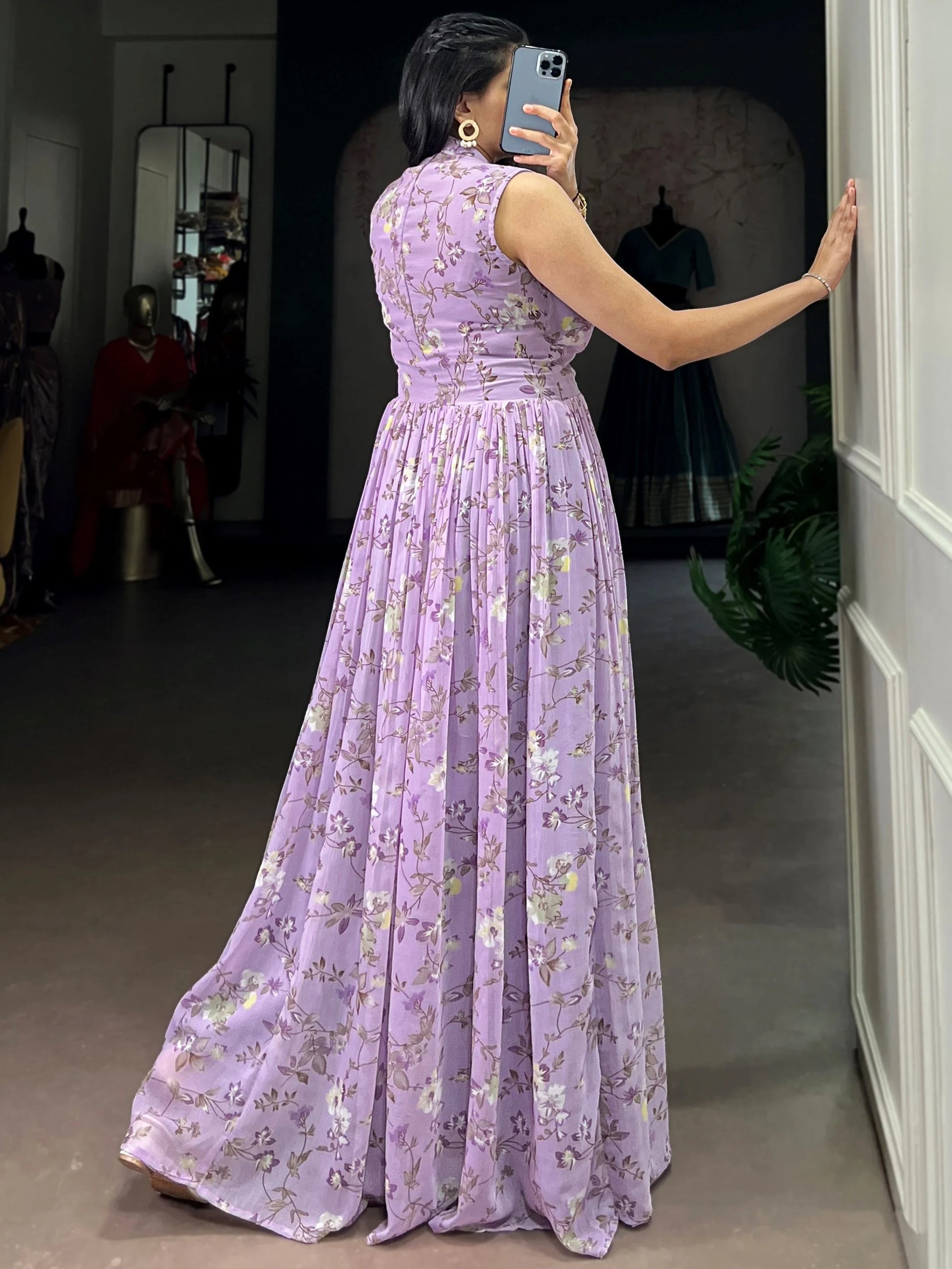 Alluring Lavender Floral Printed Georgette Daily Wear Dress