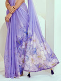 Alluring Lavender Printed Georgette Events Wear Saree With Blouse - Zeel Clothing