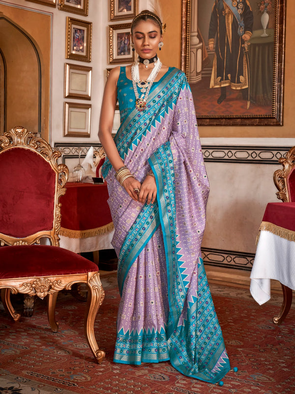 Alluring Lavender Printed Silk Festival Wear Saree With Blouse - Zeel Clothing