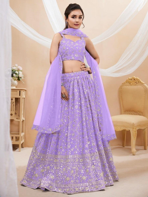 Alluring Lavender Sequins Georgette Engagement Wear Lehenga Choli