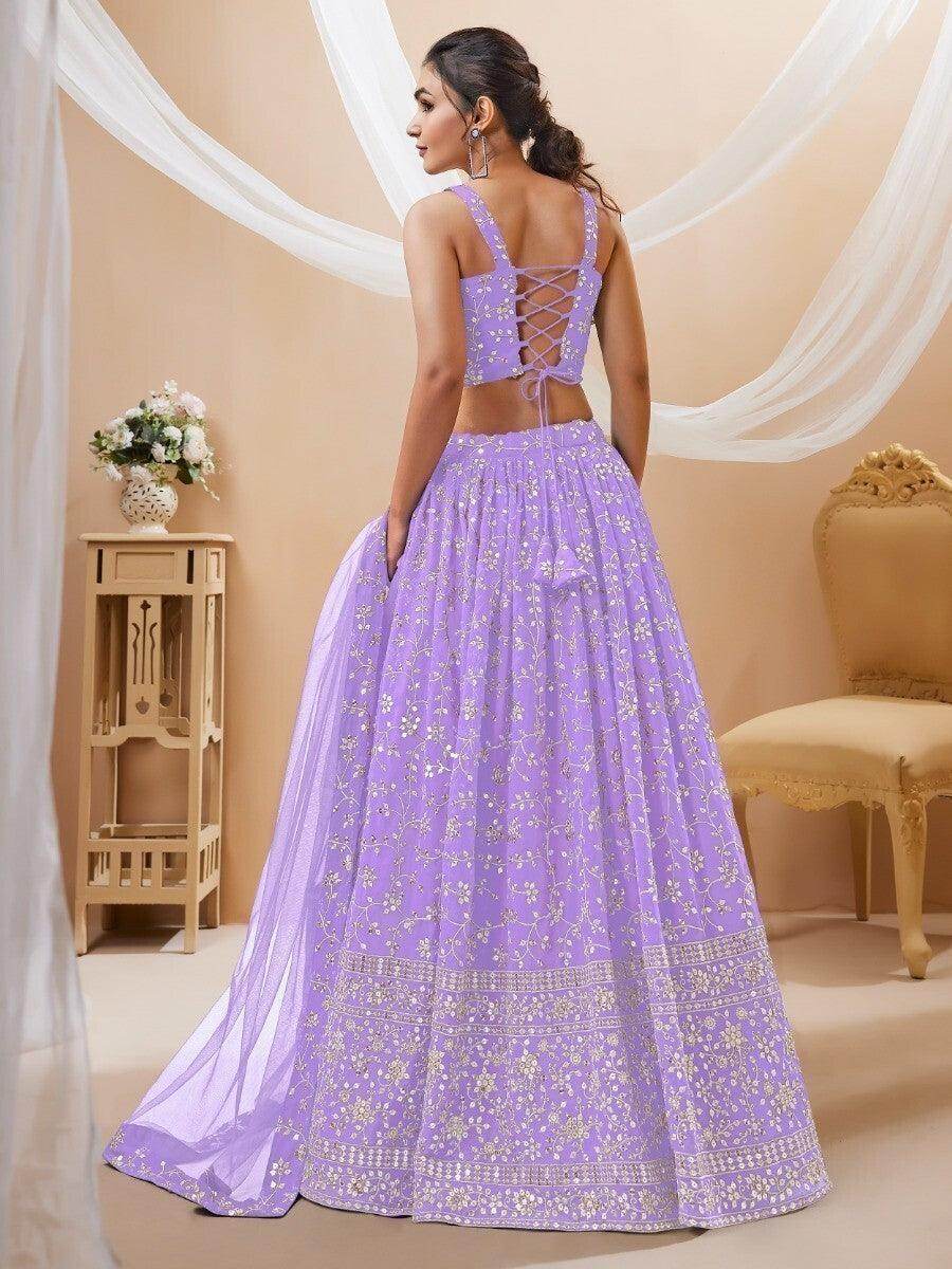 Alluring Lavender Sequins Georgette Engagement Wear Lehenga Choli - Zeel Clothing