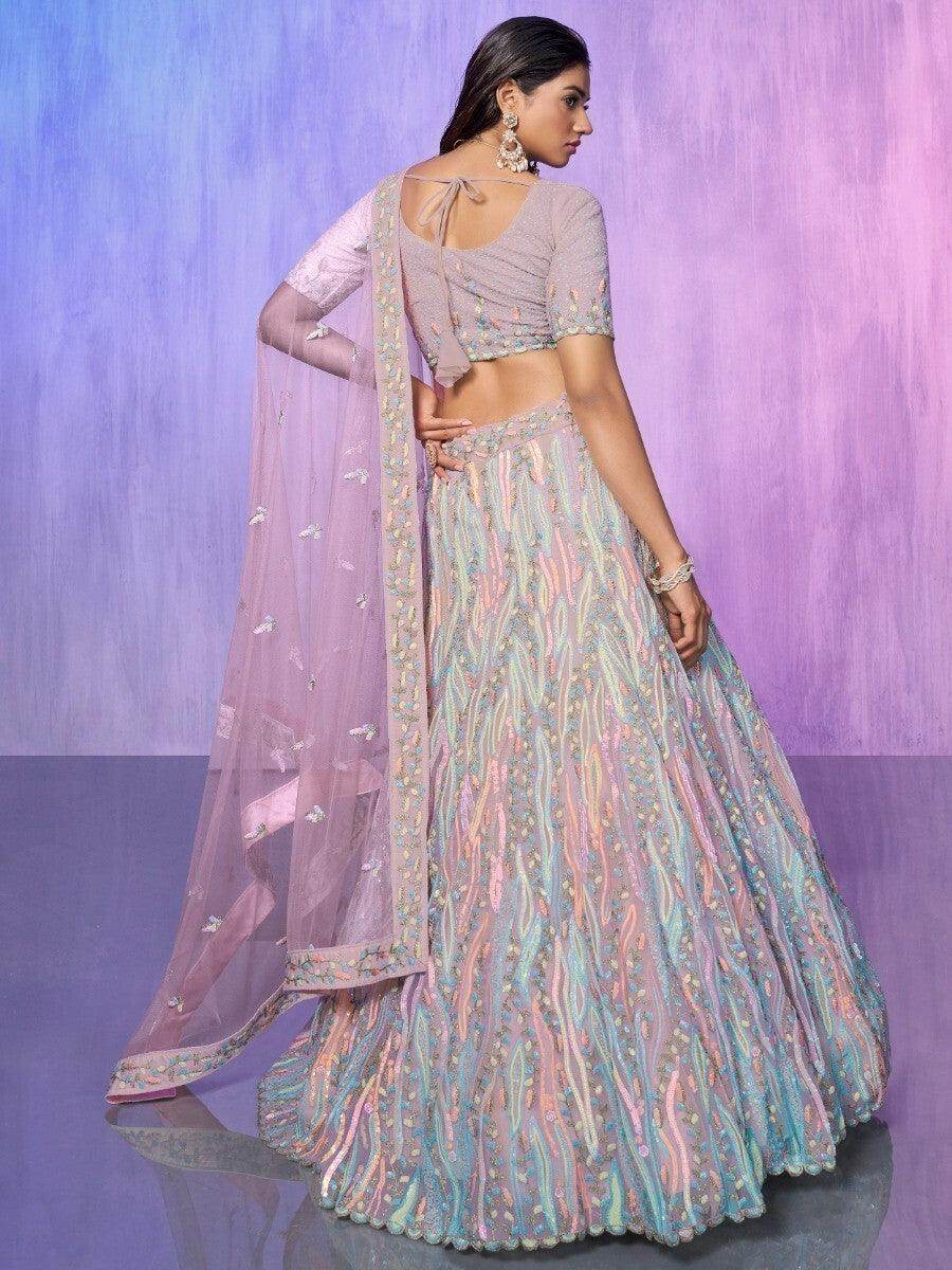 Alluring Lavender Sequins Organza Lehenga Choli With Dupatta - Zeel Clothing