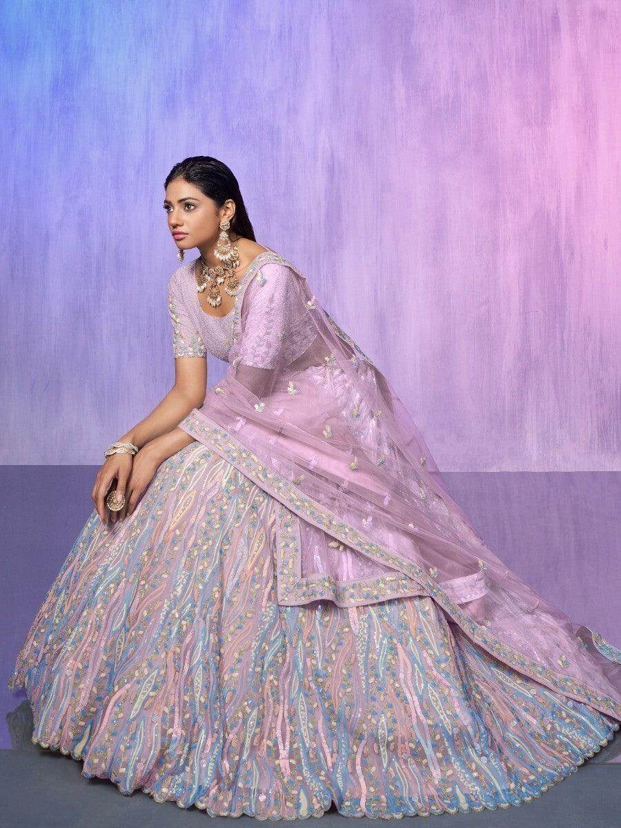 Alluring Lavender Sequins Organza Lehenga Choli With Dupatta - Zeel Clothing