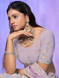 Alluring Lavender Sequins Organza Lehenga Choli With Dupatta - Zeel Clothing