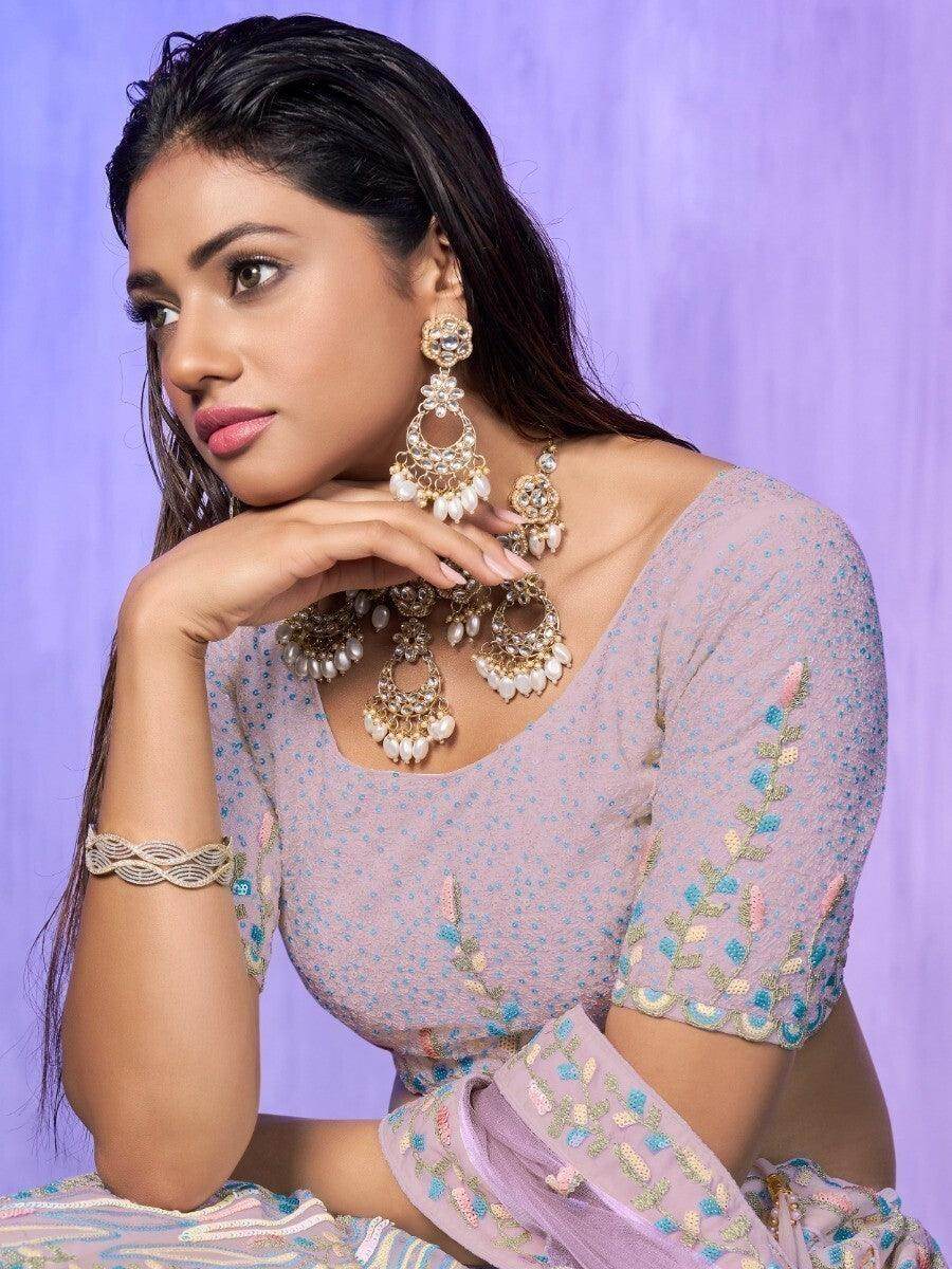 Alluring Lavender Sequins Organza Lehenga Choli With Dupatta - Zeel Clothing
