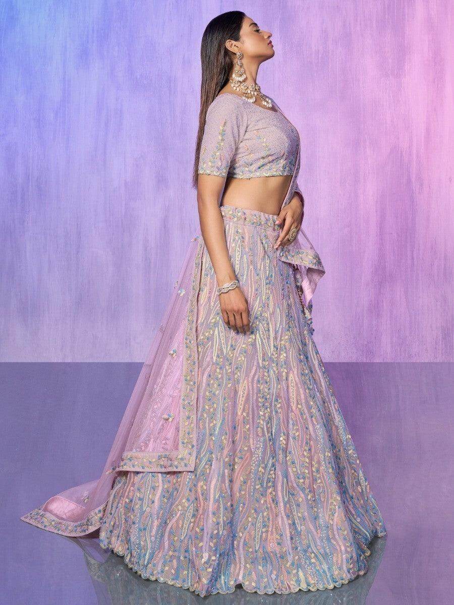 Alluring Lavender Sequins Organza Lehenga Choli With Dupatta - Zeel Clothing