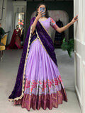 Alluring Lavender Thread Work Festive Wear Cotton Half Saree Lehenga - Zeel Clothing