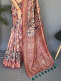 Alluring Light Brown Digital Printed Cotton Saree With Blouse - Zeel Clothing