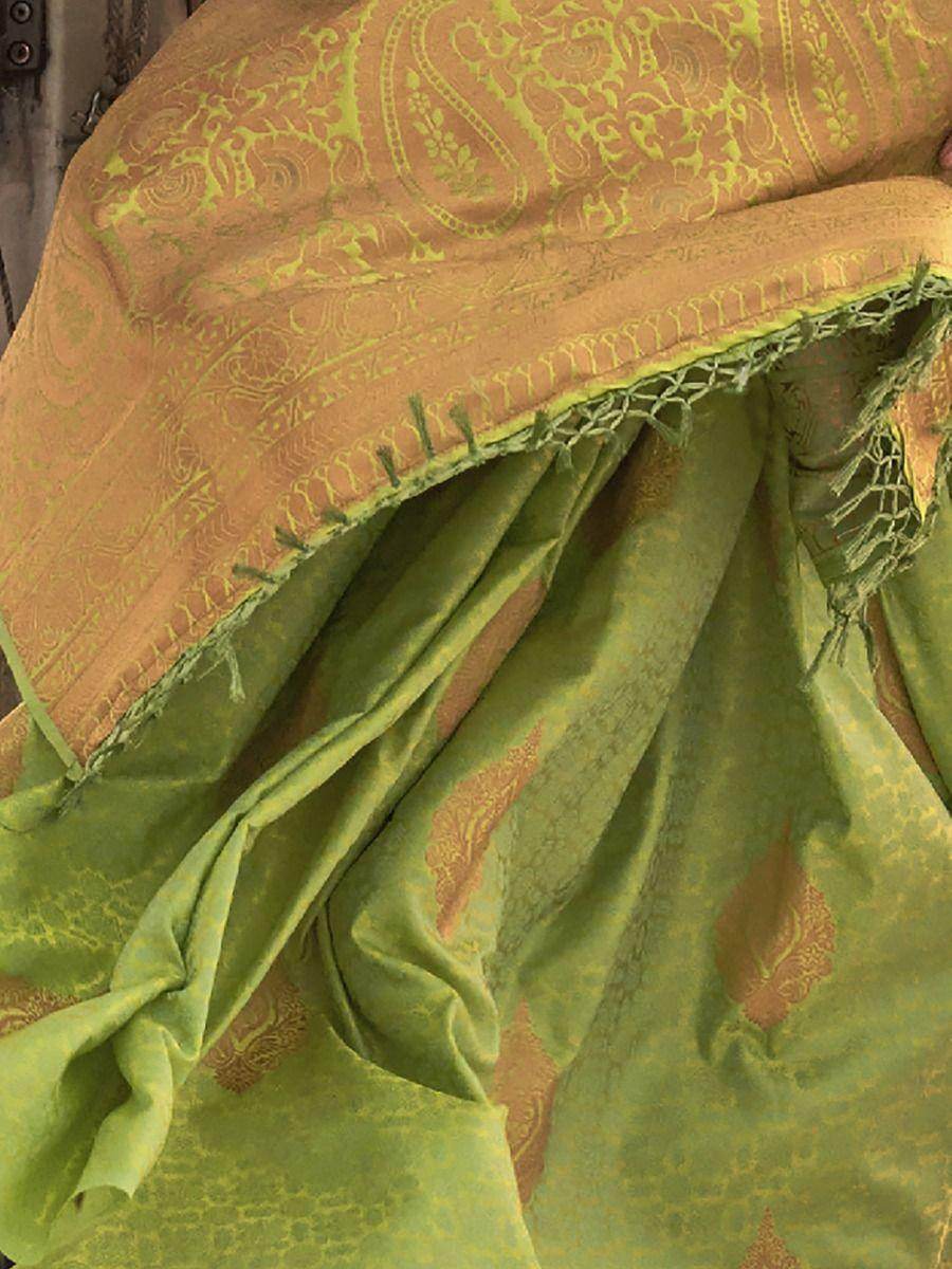 Alluring Light Green Woven Satin Silk Wedding Wear Saree With Blouse - Zeel Clothing