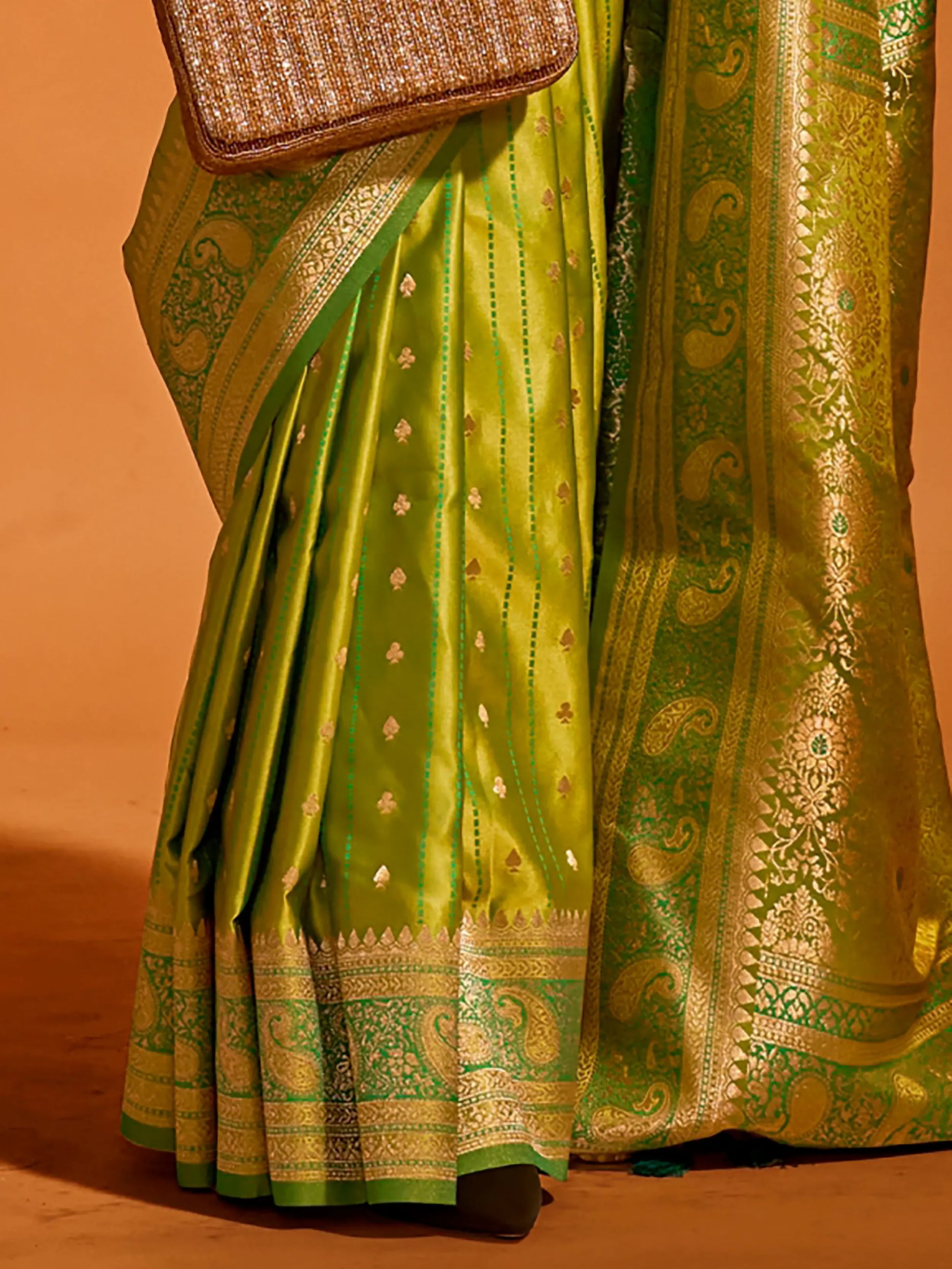 Alluring Light Green Zari Weaving Satin Festive Wear Saree With Blouse - Zeel Clothing