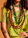 Alluring Light Green Zari Weaving Satin Festive Wear Saree With Blouse - Zeel Clothing