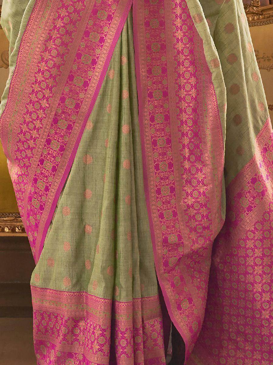 Alluring Light Green Zari Woven Silk Festival Wear Saree With Blouse - Zeel Clothing